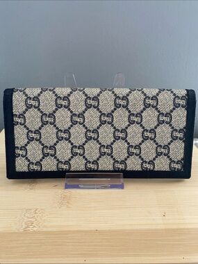 Gucci Plus Navy Blue GG Monogram Long Bifold Wallet